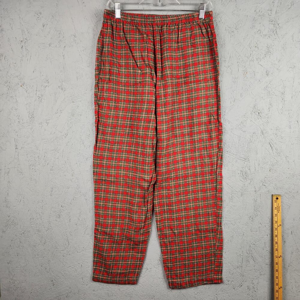 Vintage Cacique Pants Womens Medium Red Green Plaid Lounge Sleep Stretch 90s